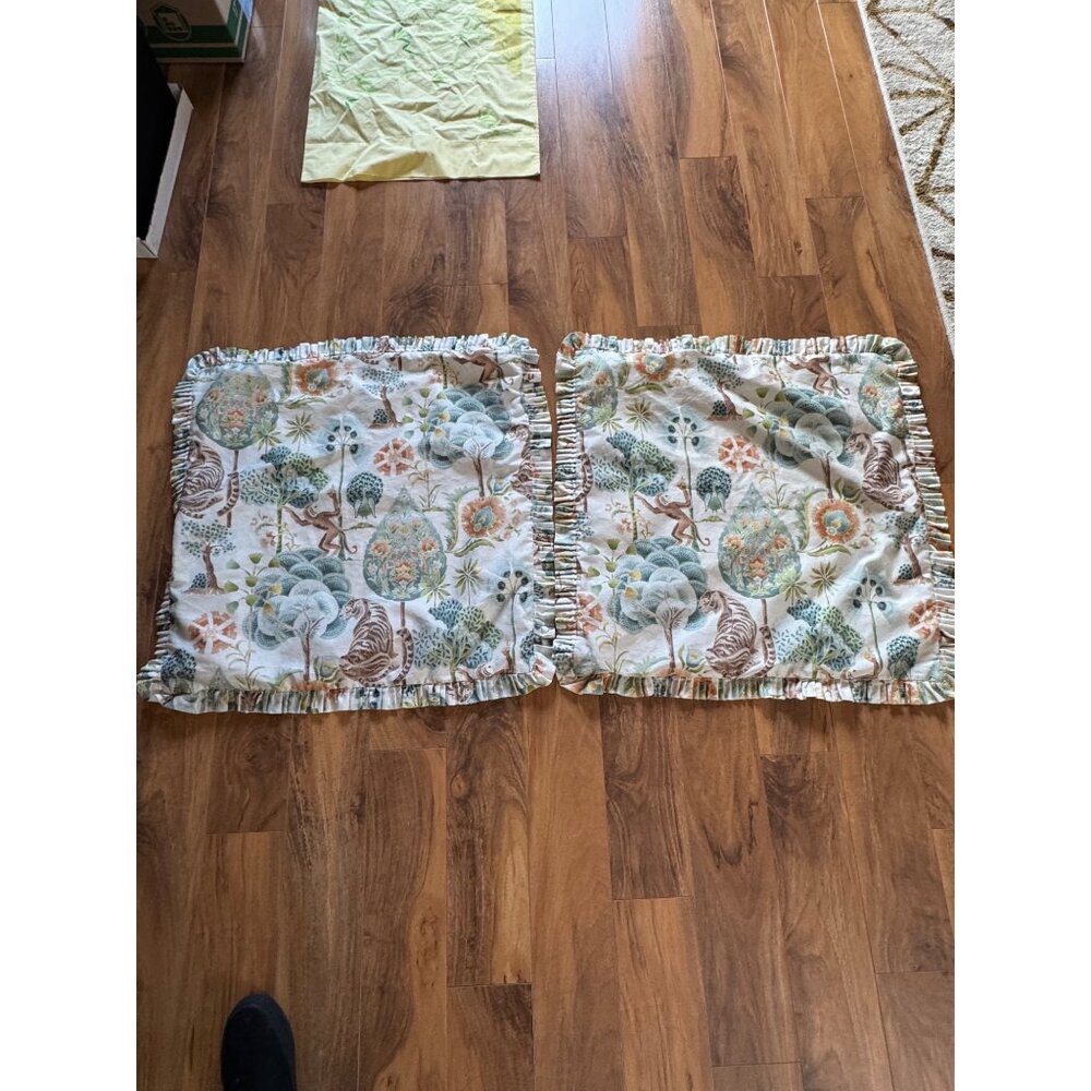 Cuddledown Jungle-Themed Pillow Case Sham Square With Ruffled Edges